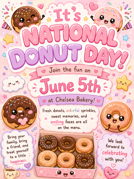 It's National Donut Day! June 5th at Chelsea Bakery